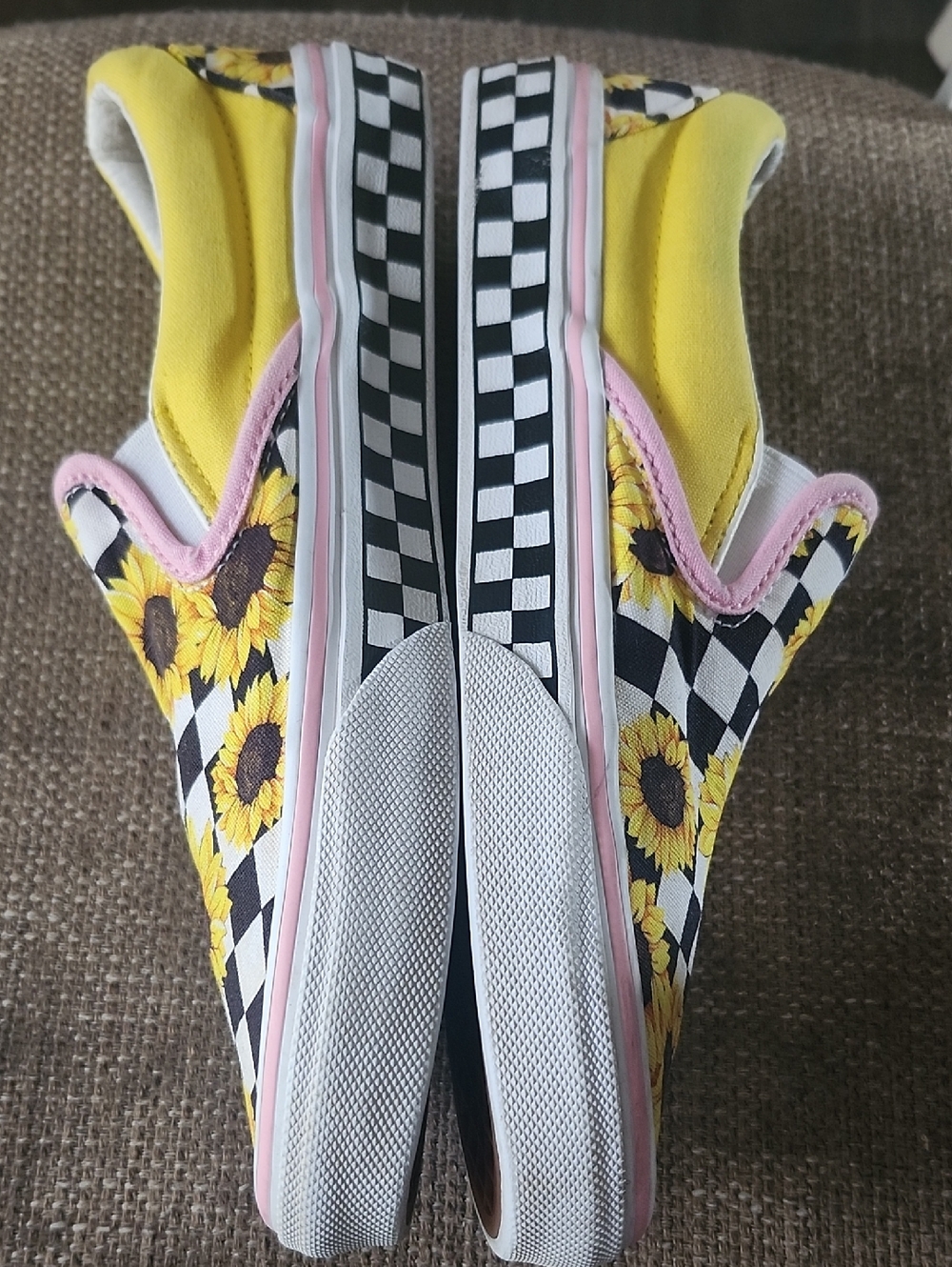 Vans Slip-On Sunflower Checkerboard Sneakers - Yellow, Black, Pink - Picture 2 of 10